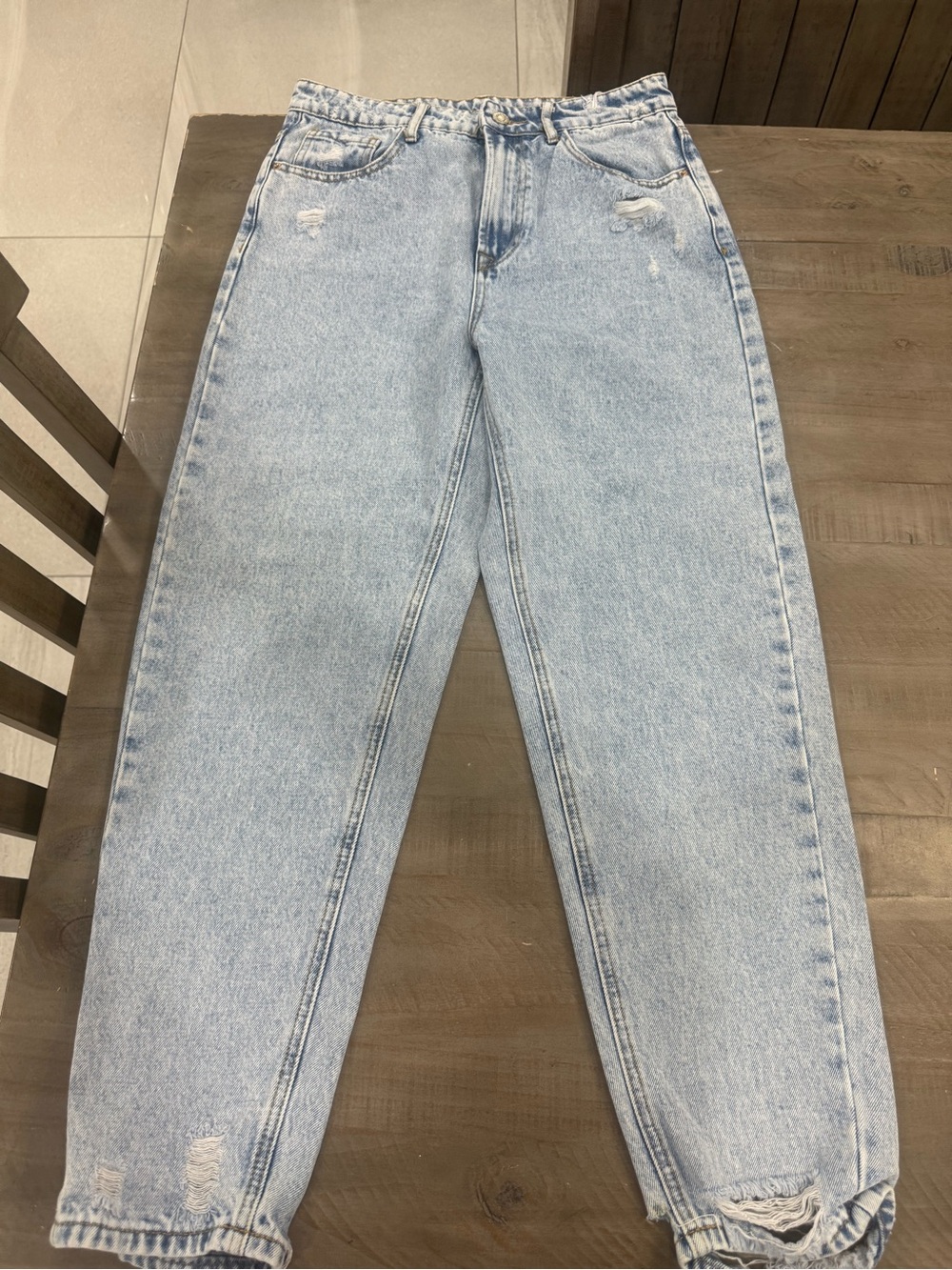 SHEIN Light Wash Distressed Boyfriend Jeans High Rise Size M